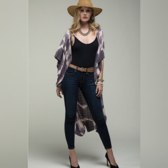 Boho Tie Dye Crochet Kimono Duster or Cover Up - Picture 4 of 6